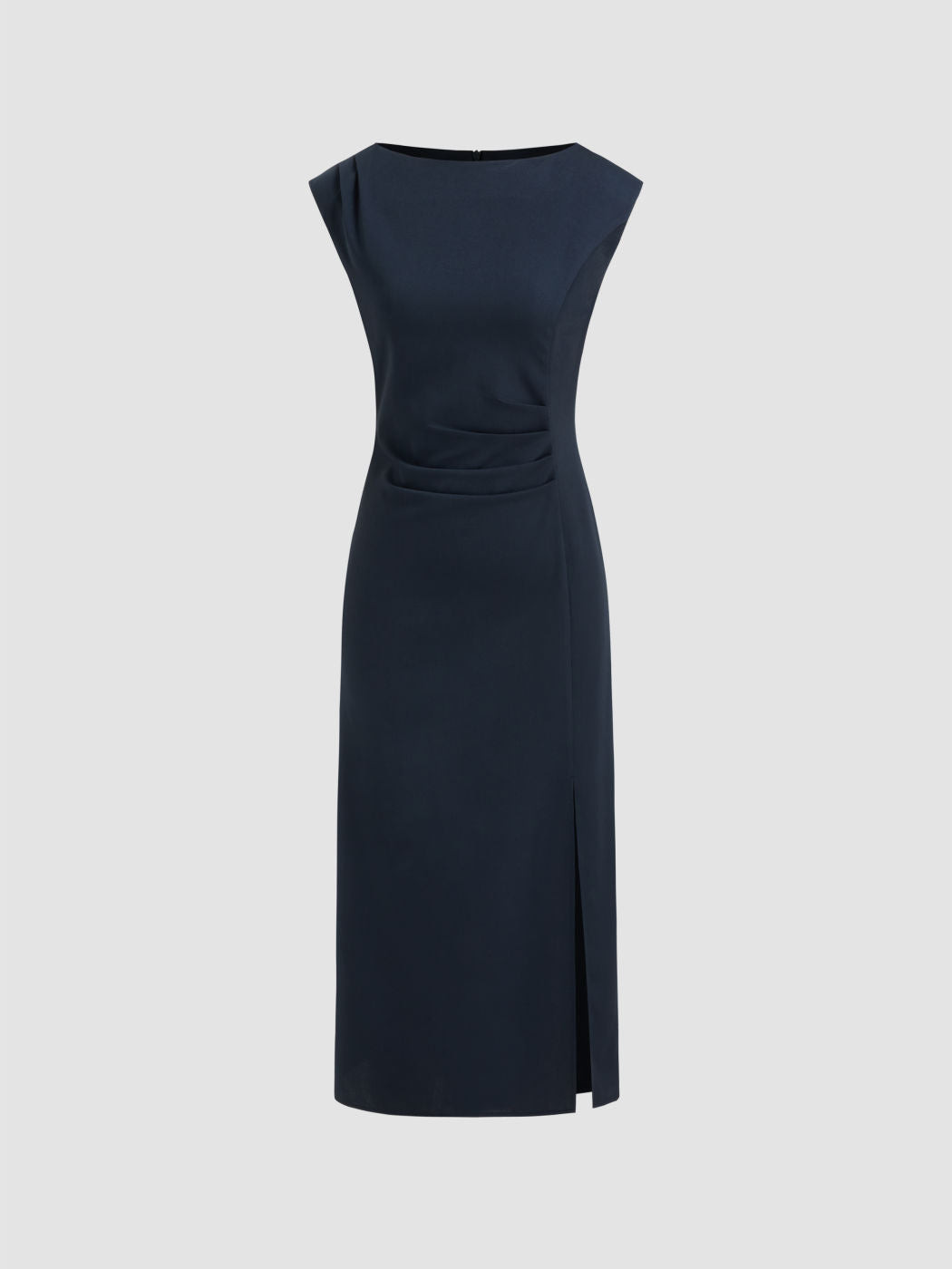 Boat Neck Ruched Split Maxi Dress