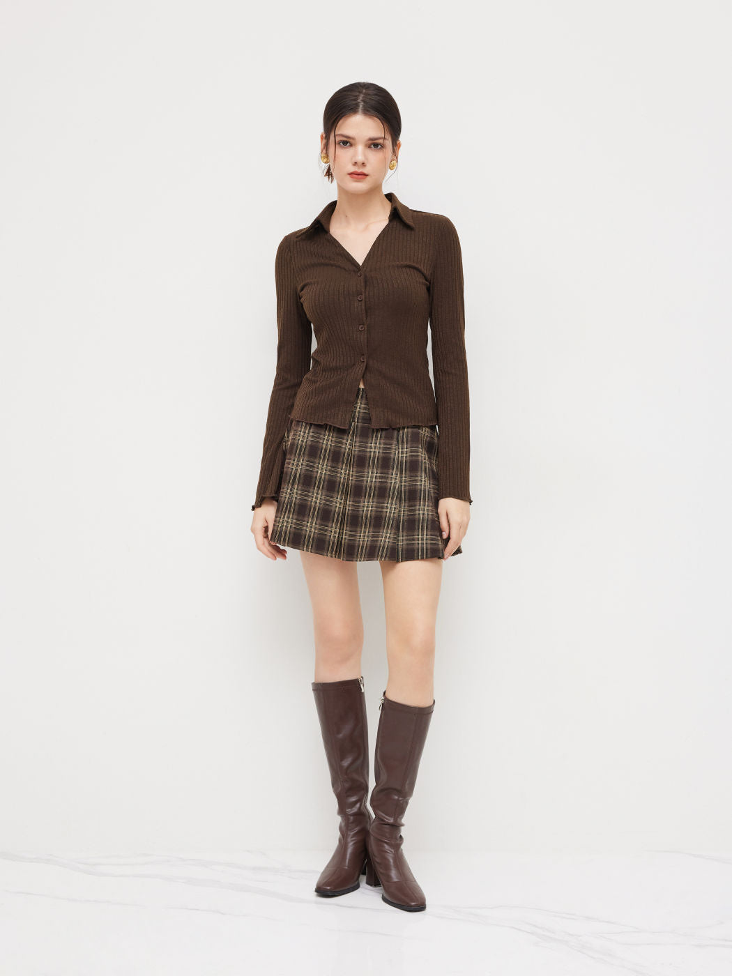Collar Split Long Sleeve Top