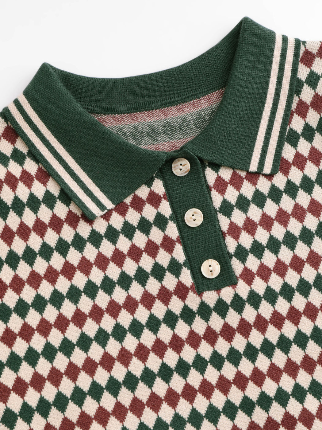 Knit Polo Argyle Short Sleeve Top