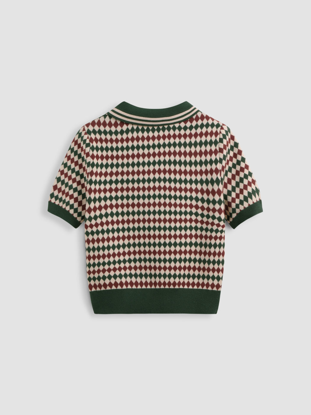 Knit Polo Argyle Short Sleeve Top