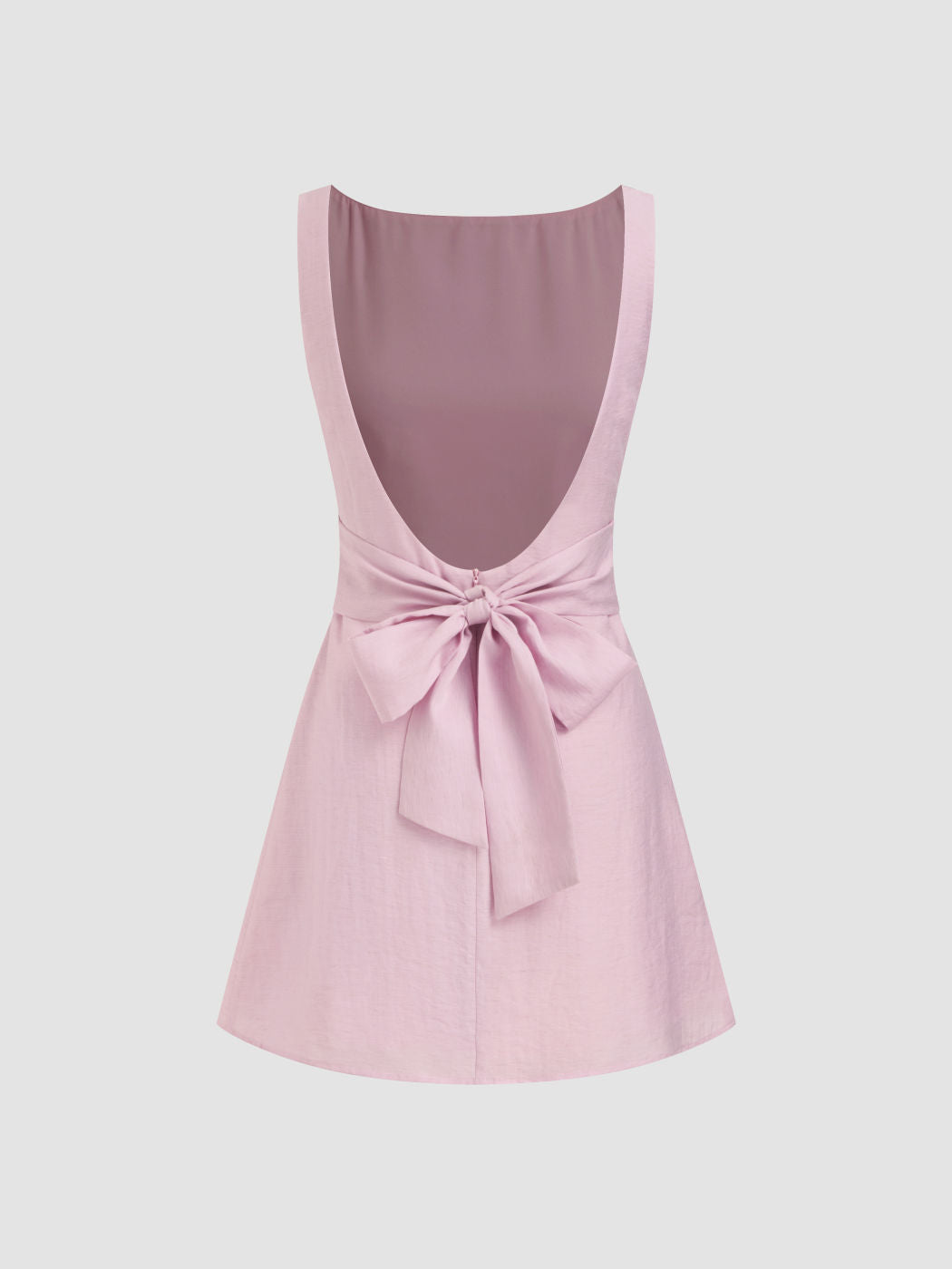 Linen-blend Boat Neck Solid Knotted Backless Mini Dress
