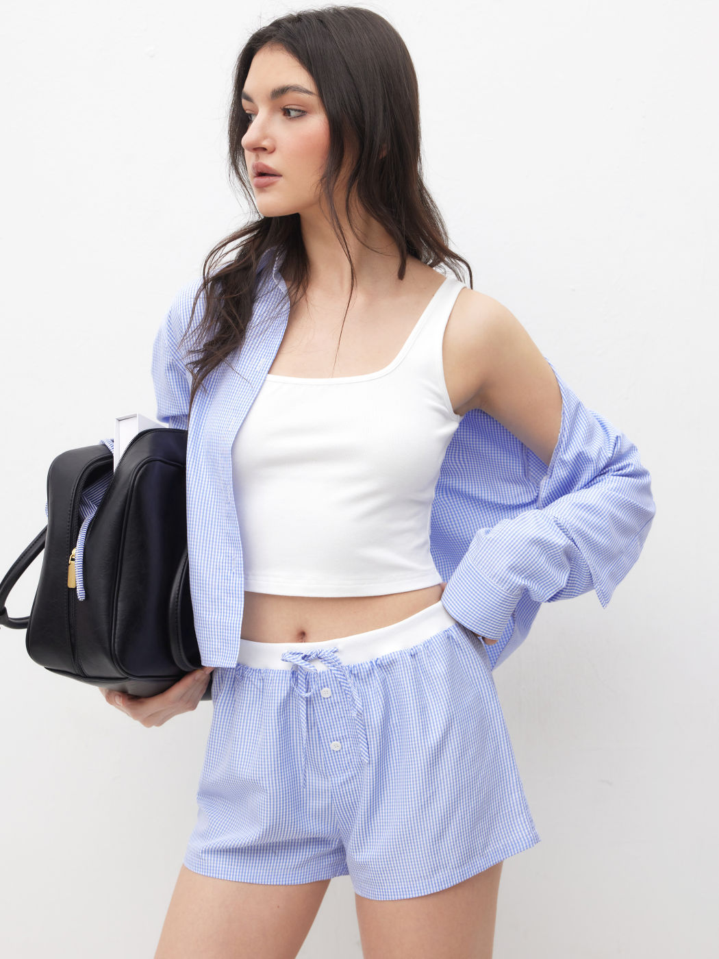 Cotton Mid Rise Gingham Knotted Micro Shorts