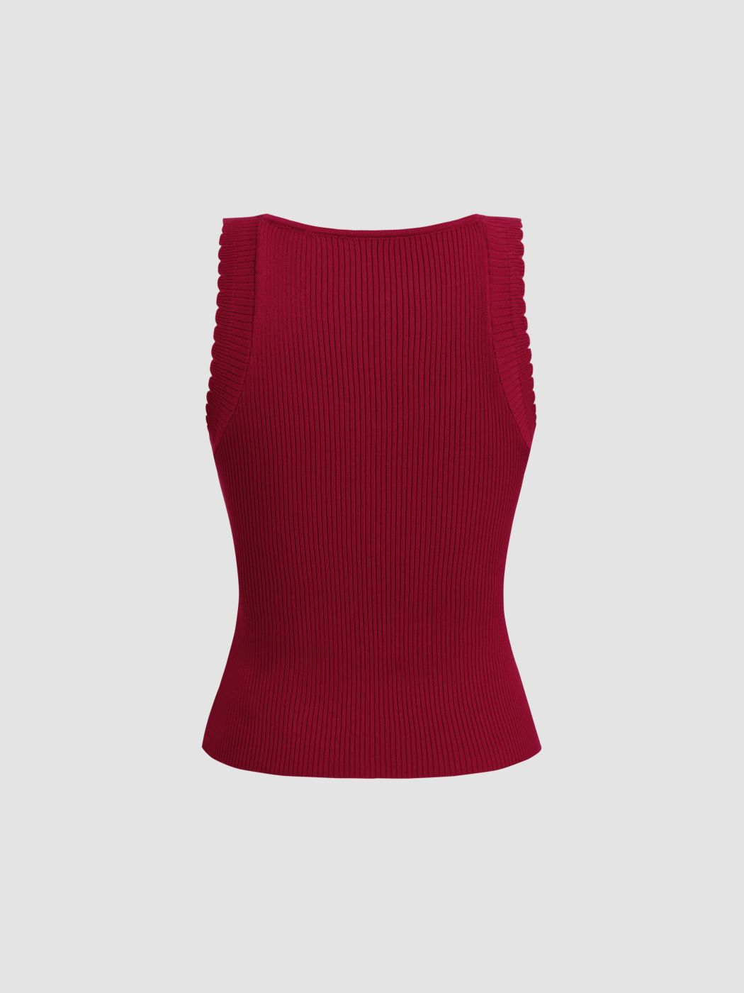 Knit U-neckline Lettuce Trim Bowknot Tank Top