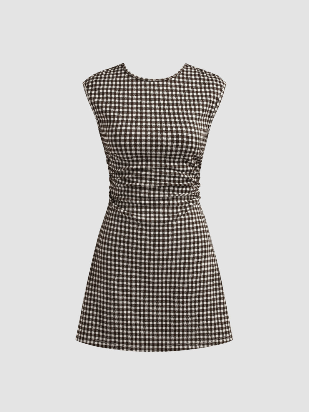 Boat Neck Gingham Backless Bowknot Mini Dress
