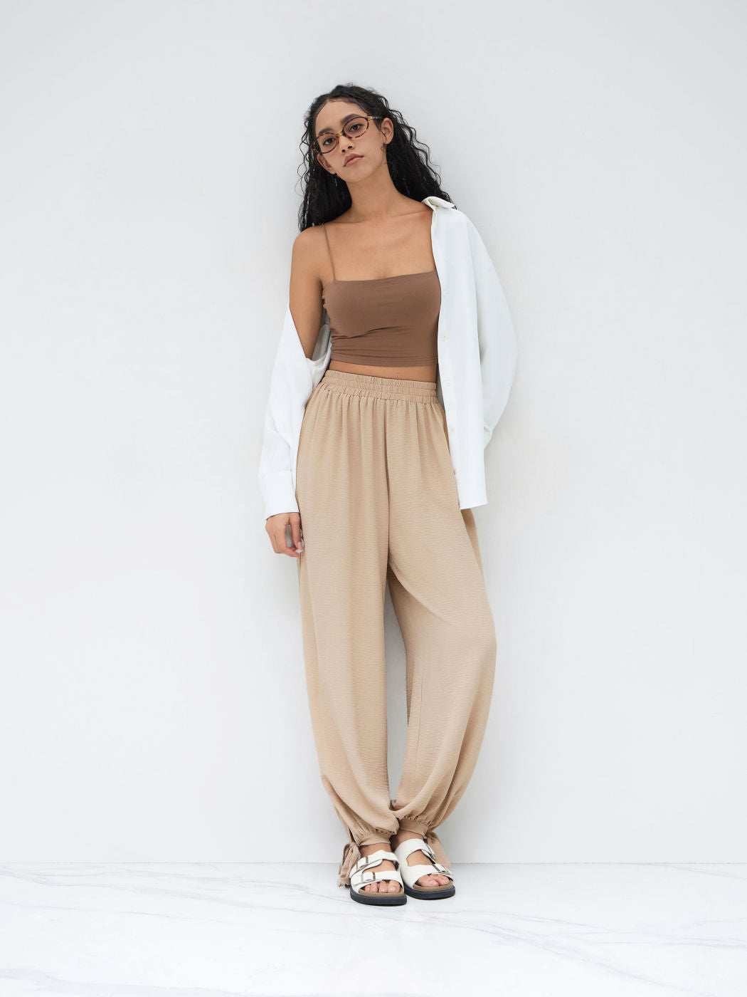 Mid Rise Elastic Waist Knotted Jogger Pants