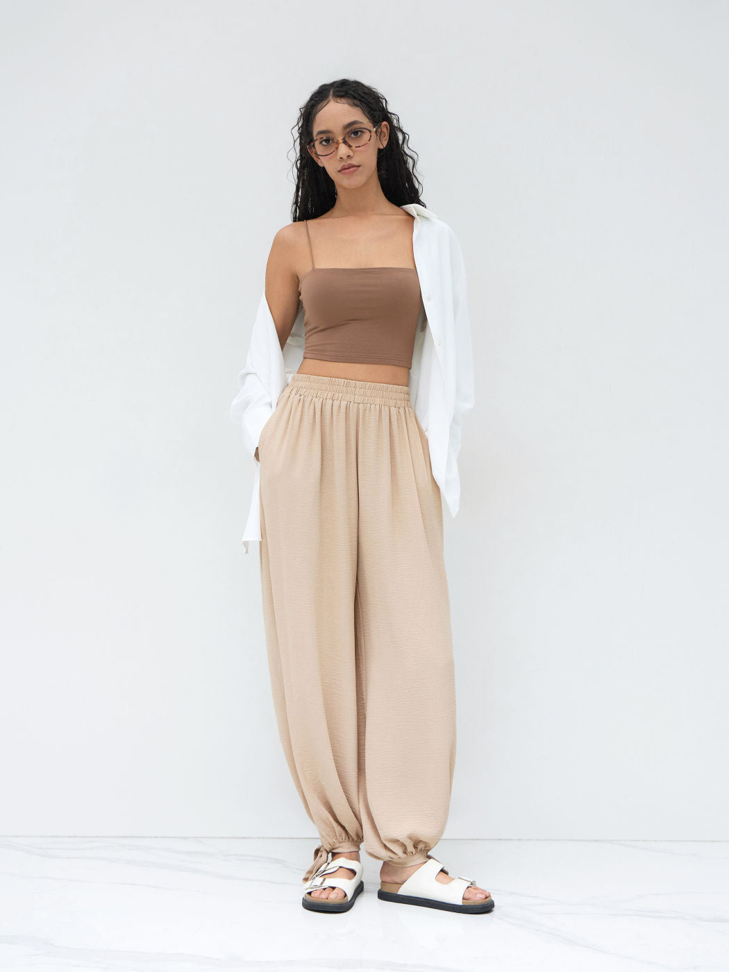 Mid Rise Elastic Waist Knotted Jogger Pants