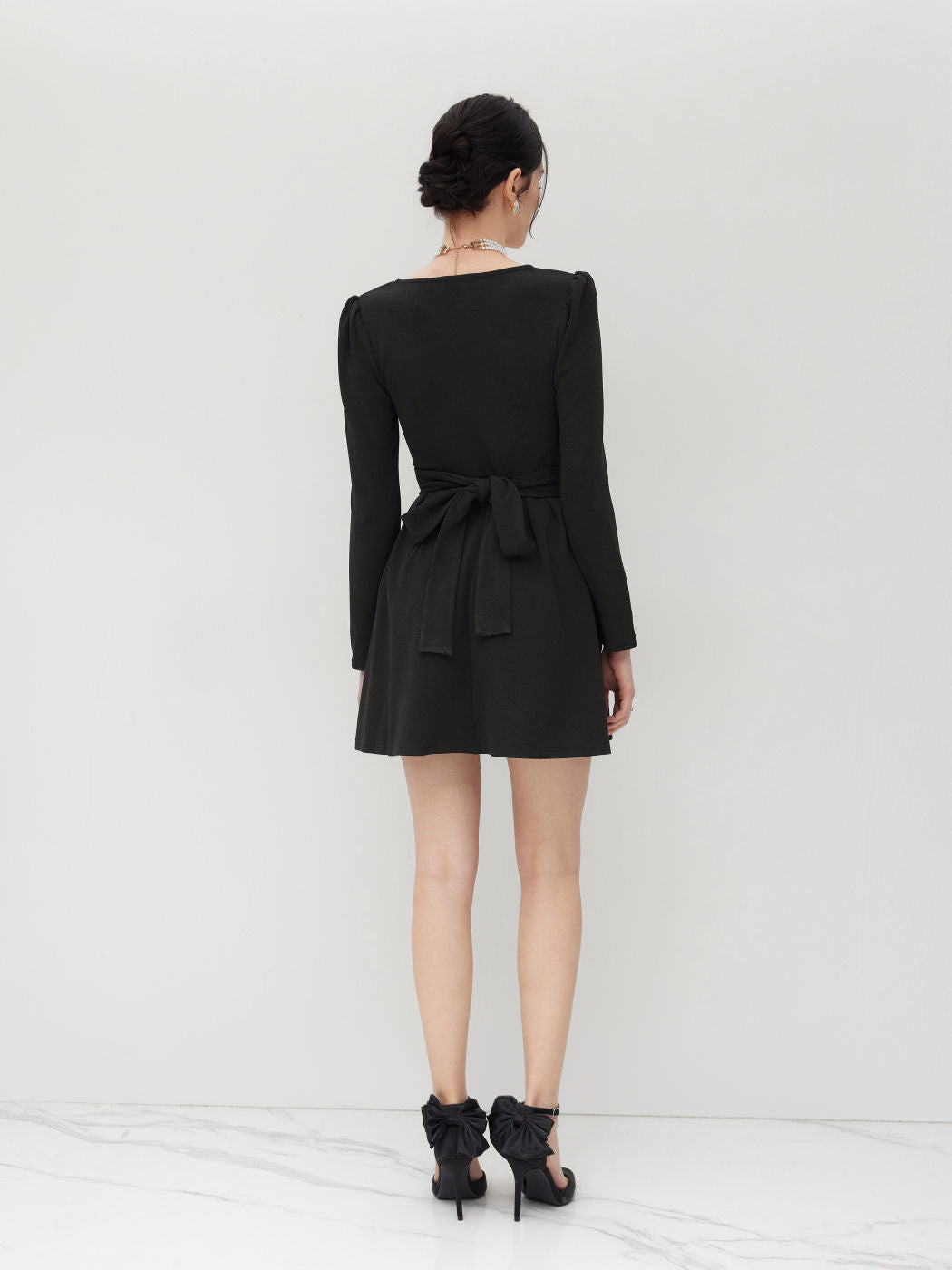 Square Neck Tie Back Ruffle Mini Dress