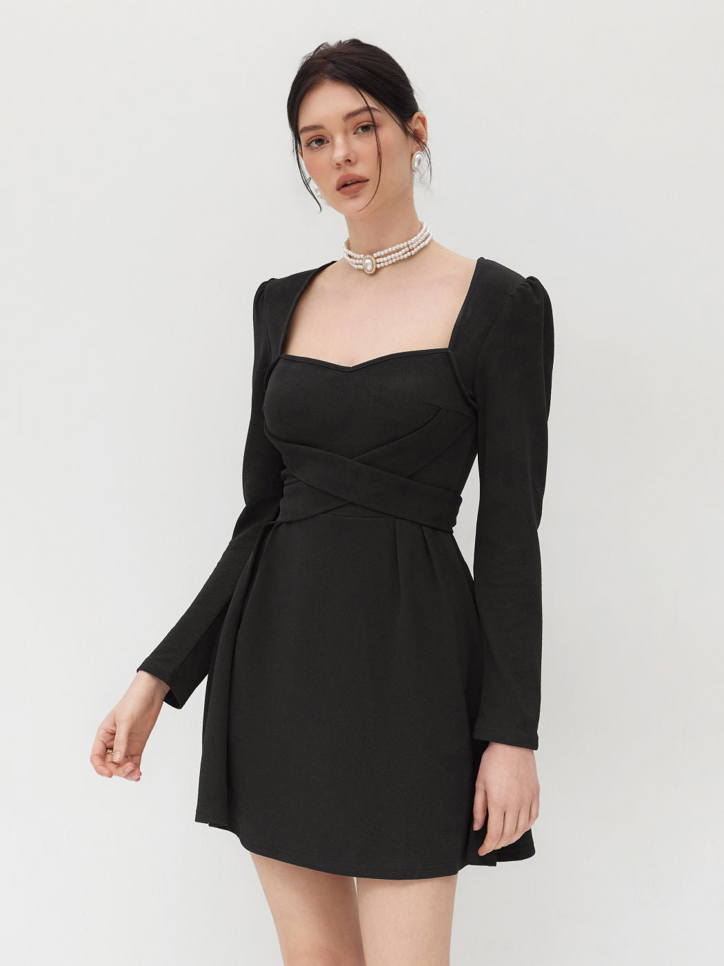 Square Neck Tie Back Ruffle Mini Dress