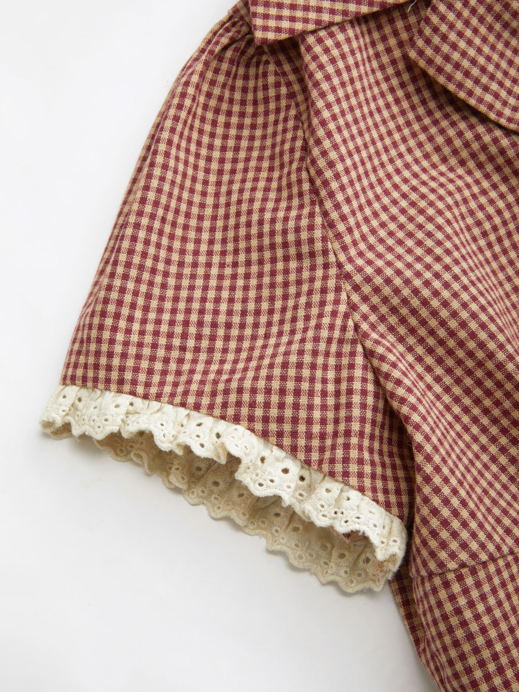 Cotton-blend V-neck Gingham Lettuce Trim Broderie Anglaise Top