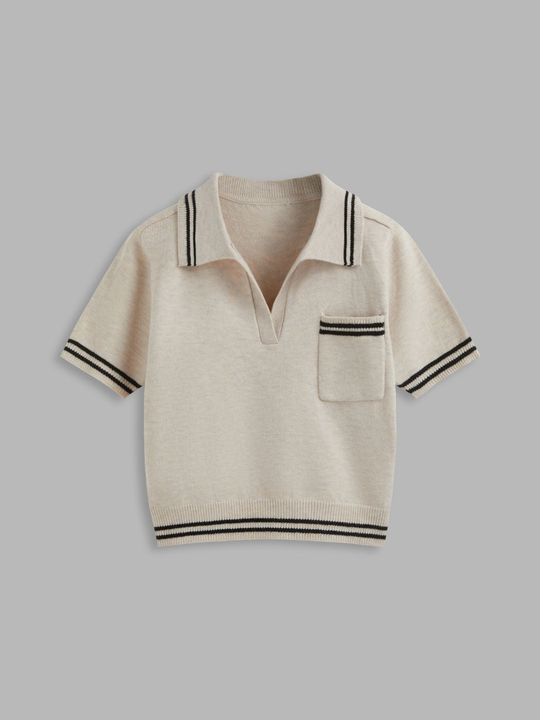 Knit Collar Stripe Short Sleeve Top