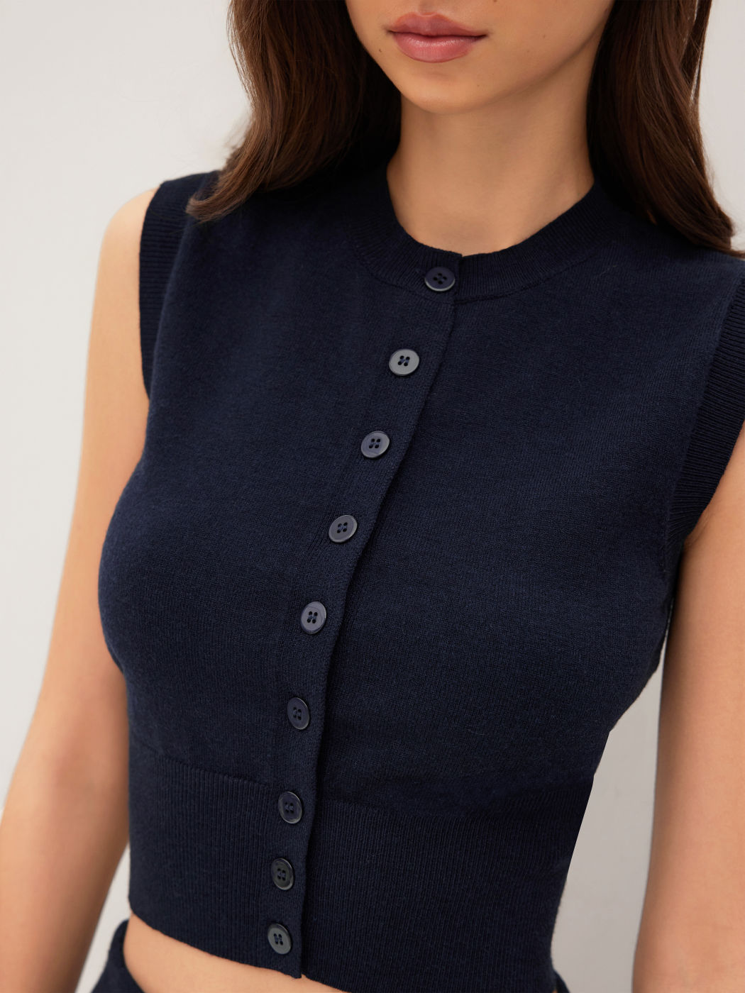 Knit Round Neckline Button Up Tank Top
