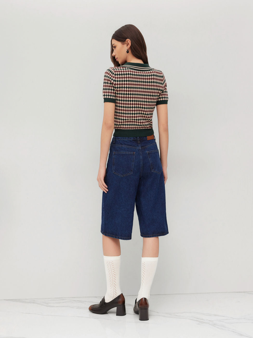 Knit Polo Argyle Short Sleeve Top