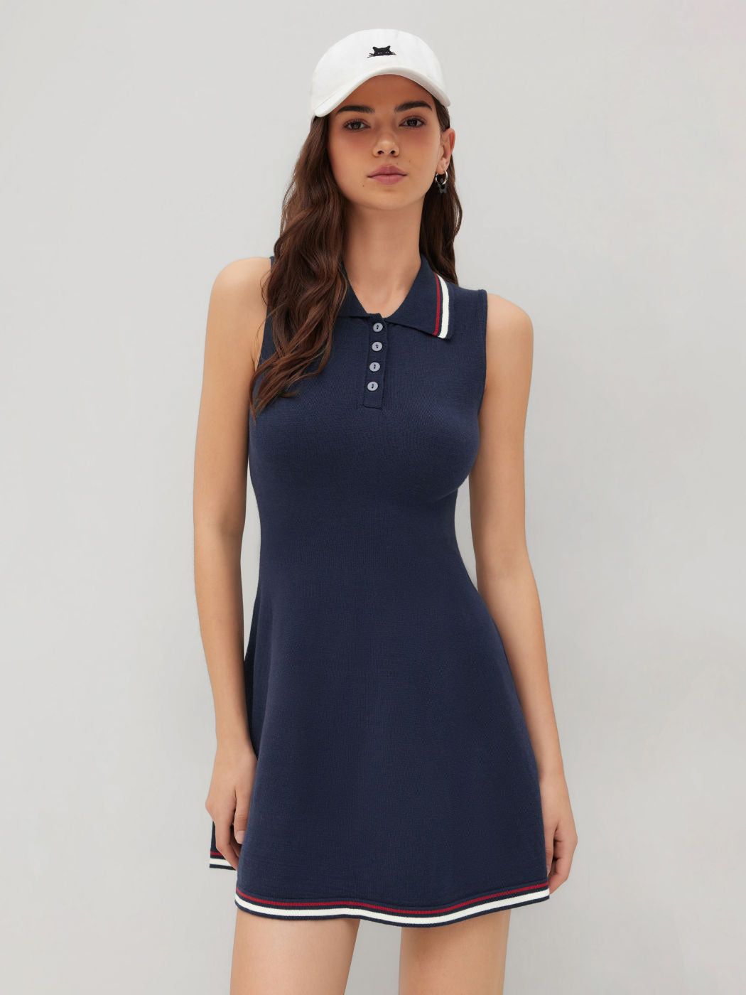 Knit Polo Contrasting Binding Mini Dress
