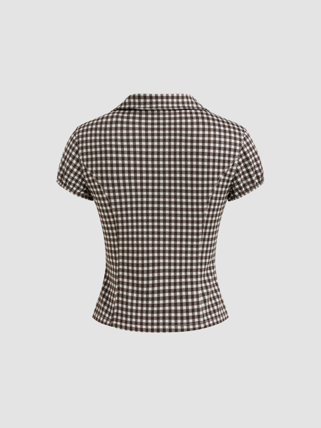 Peter Pan Collar Gingham Button Puff Sleeve Top