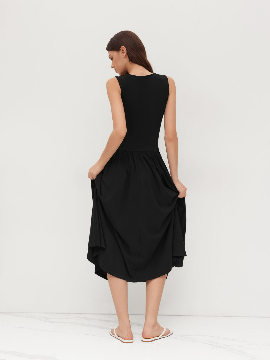 Boat Neck Button Up Ruffle Midi Dress