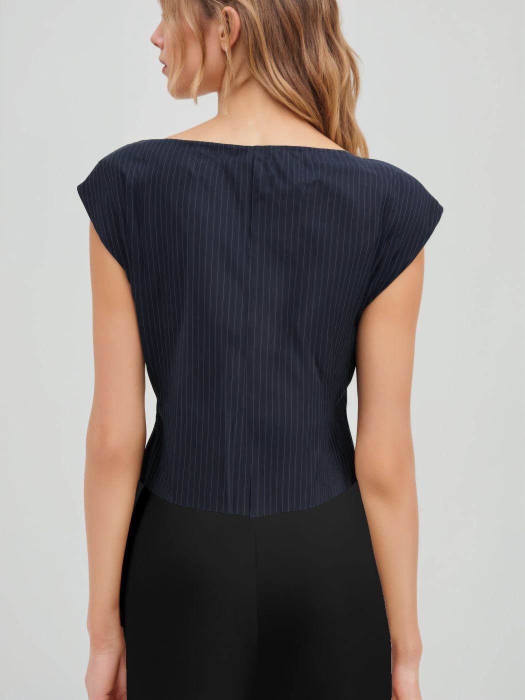 Boat Neck Stripe Knotted Oversized Top