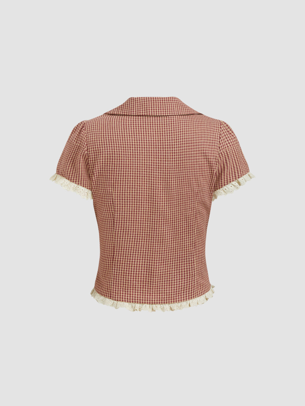 Cotton-blend V-neck Gingham Lettuce Trim Broderie Anglaise Top