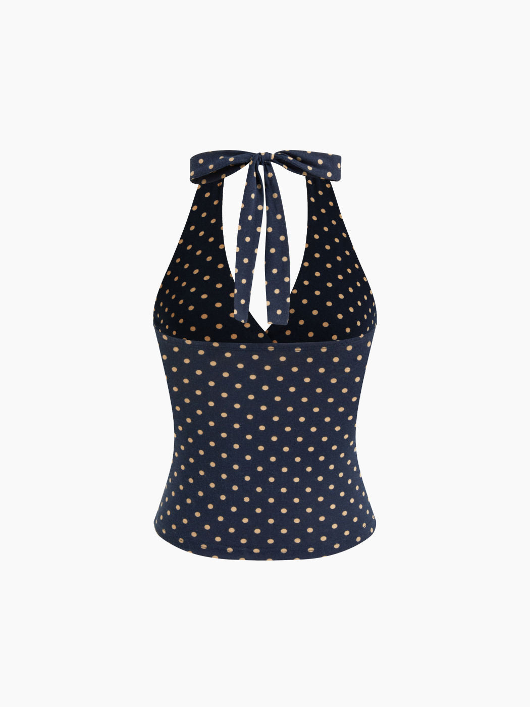 V-neck Halter Polka Dot Bowknot Ruched Tank Top