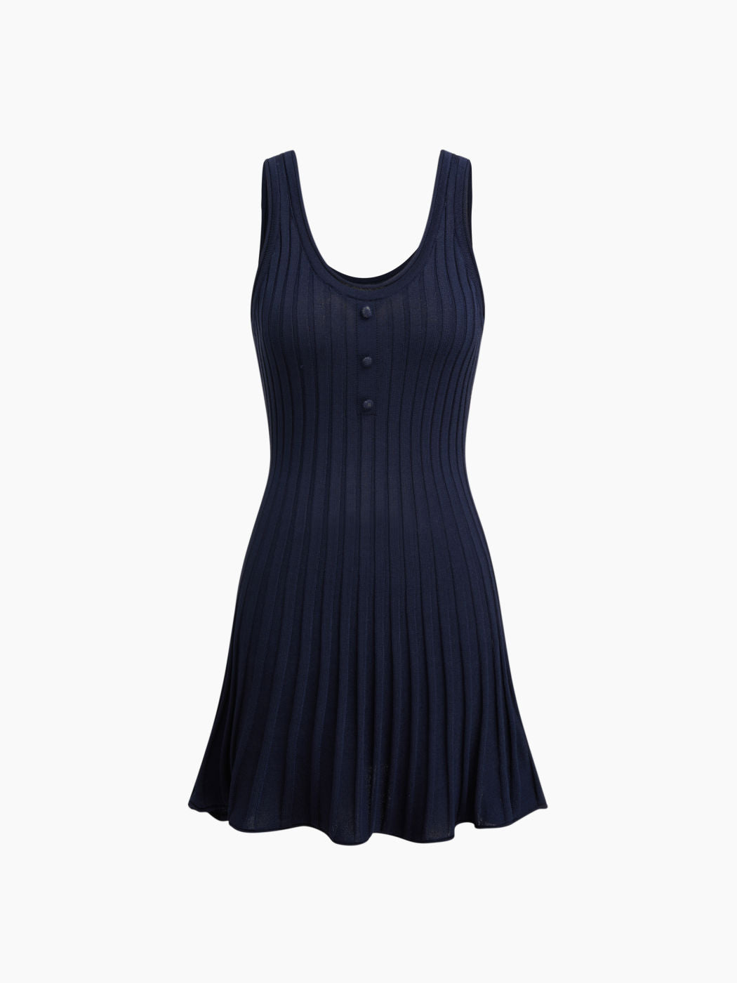Knit U-neckline Rib Button Mini Dress