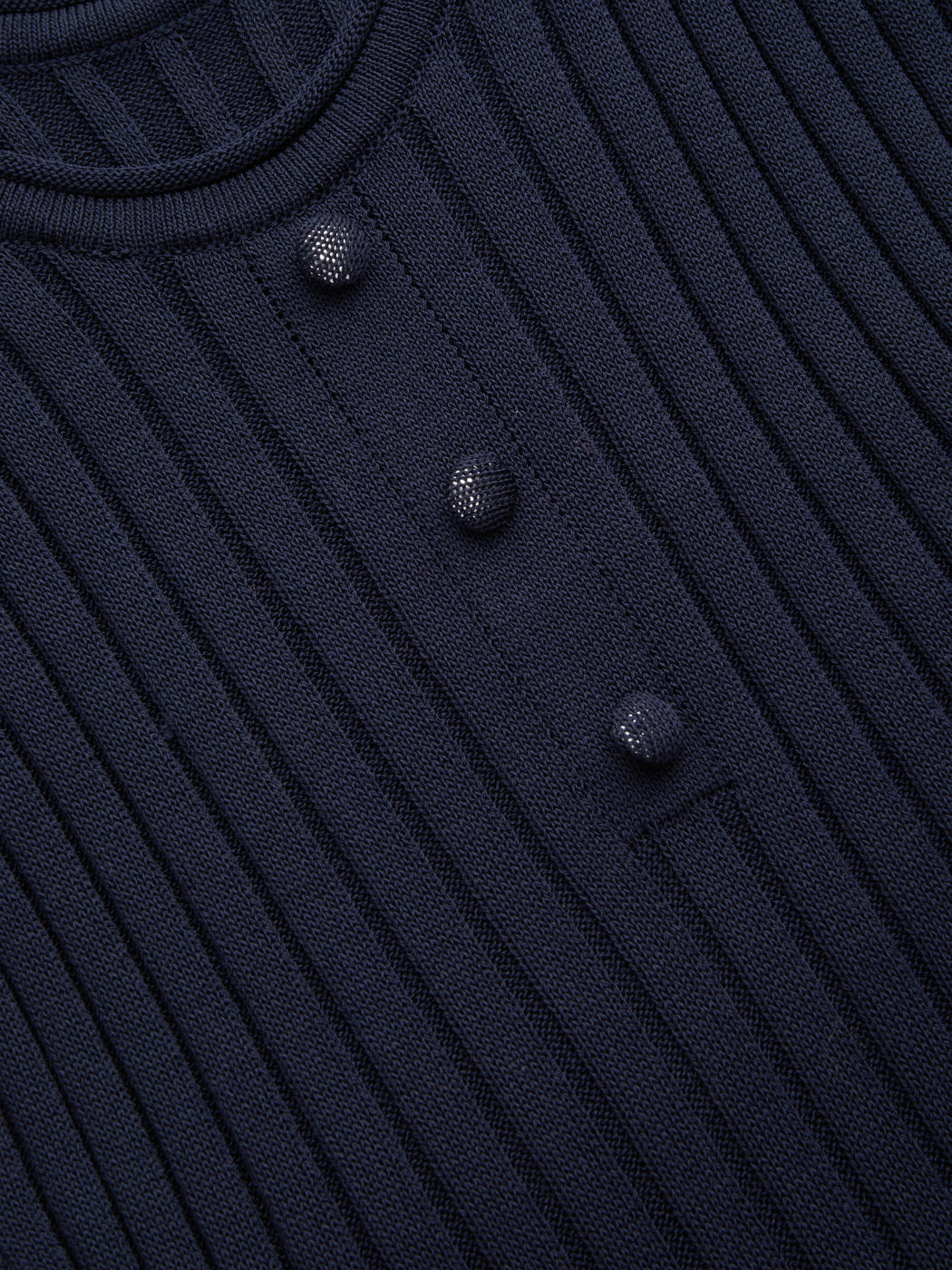 Knit U-neckline Rib Button Mini Dress