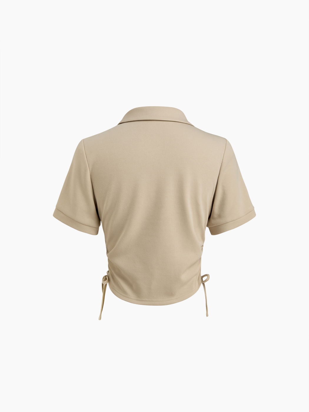 Cotton-blend Collar Drawstring Short Sleeve Top
