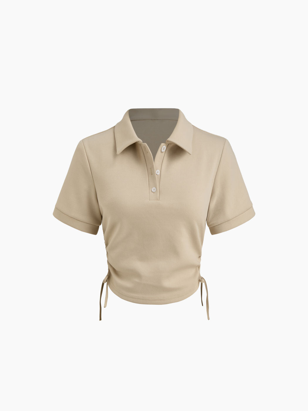 Cotton-blend Collar Drawstring Short Sleeve Top