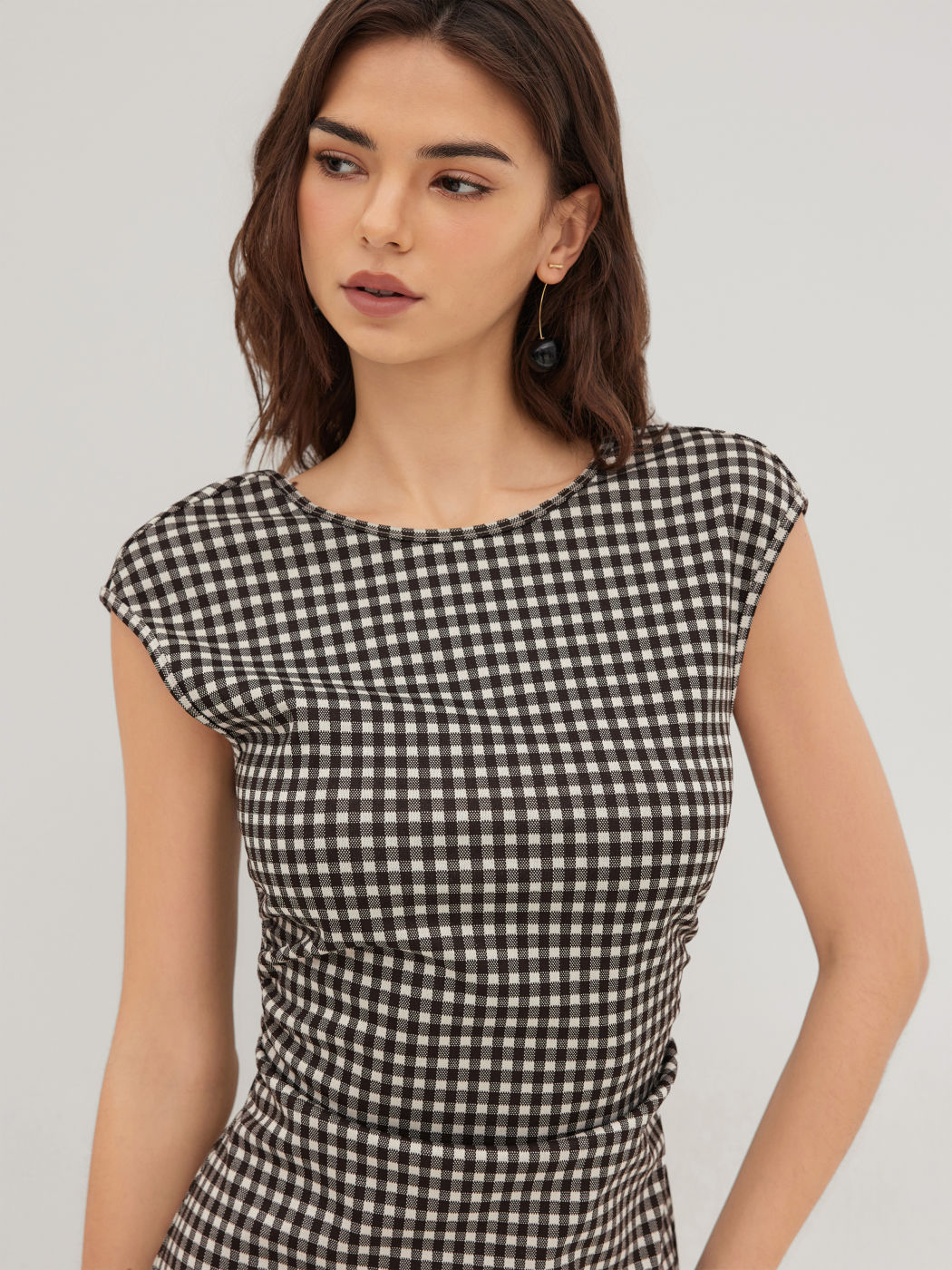 Boat Neck Gingham Backless Bowknot Mini Dress