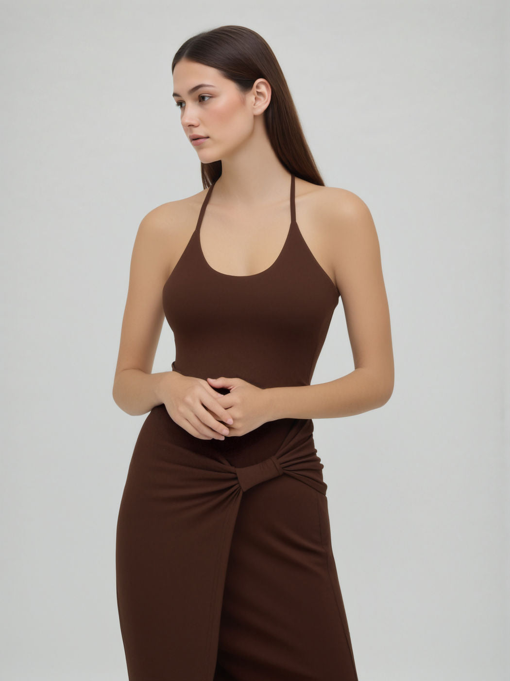 Halter Neckline Twist Split Wrap Maxi Dress
