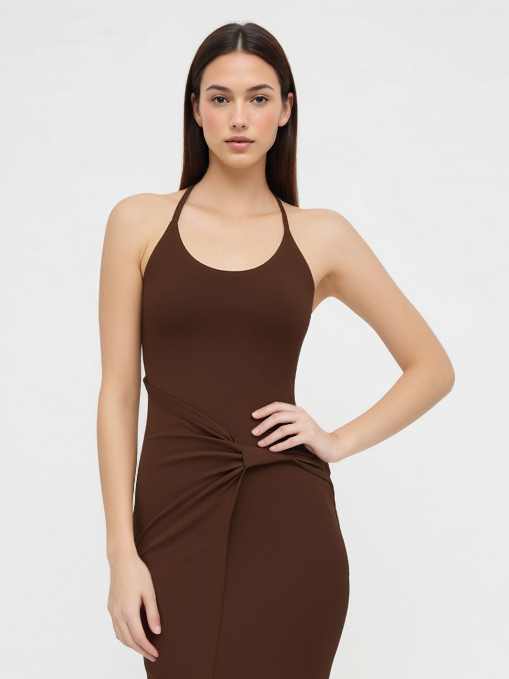 Halter Neckline Twist Split Wrap Maxi Dress