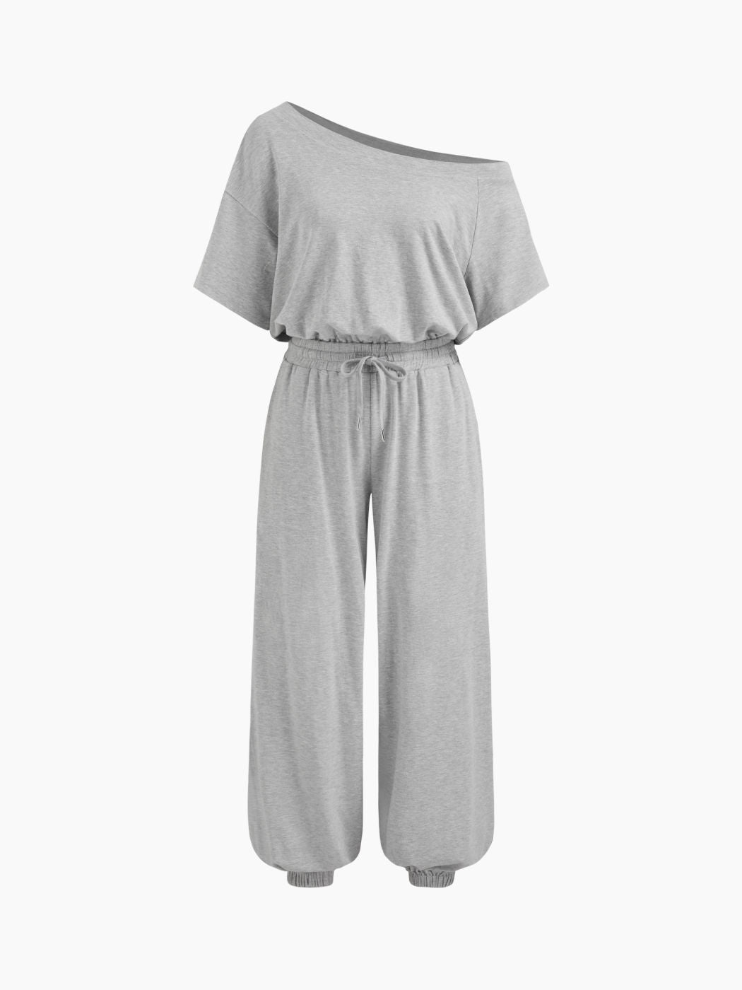 Asymmetrical Neck Elastic Waist Jogger Jumpsuit