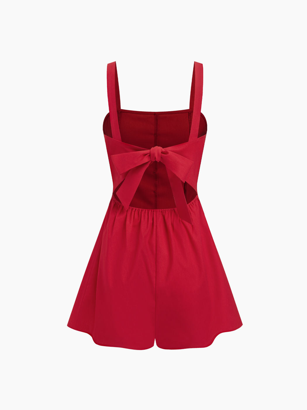 Linen-blend Square Neck Bowknot Backless Romper
