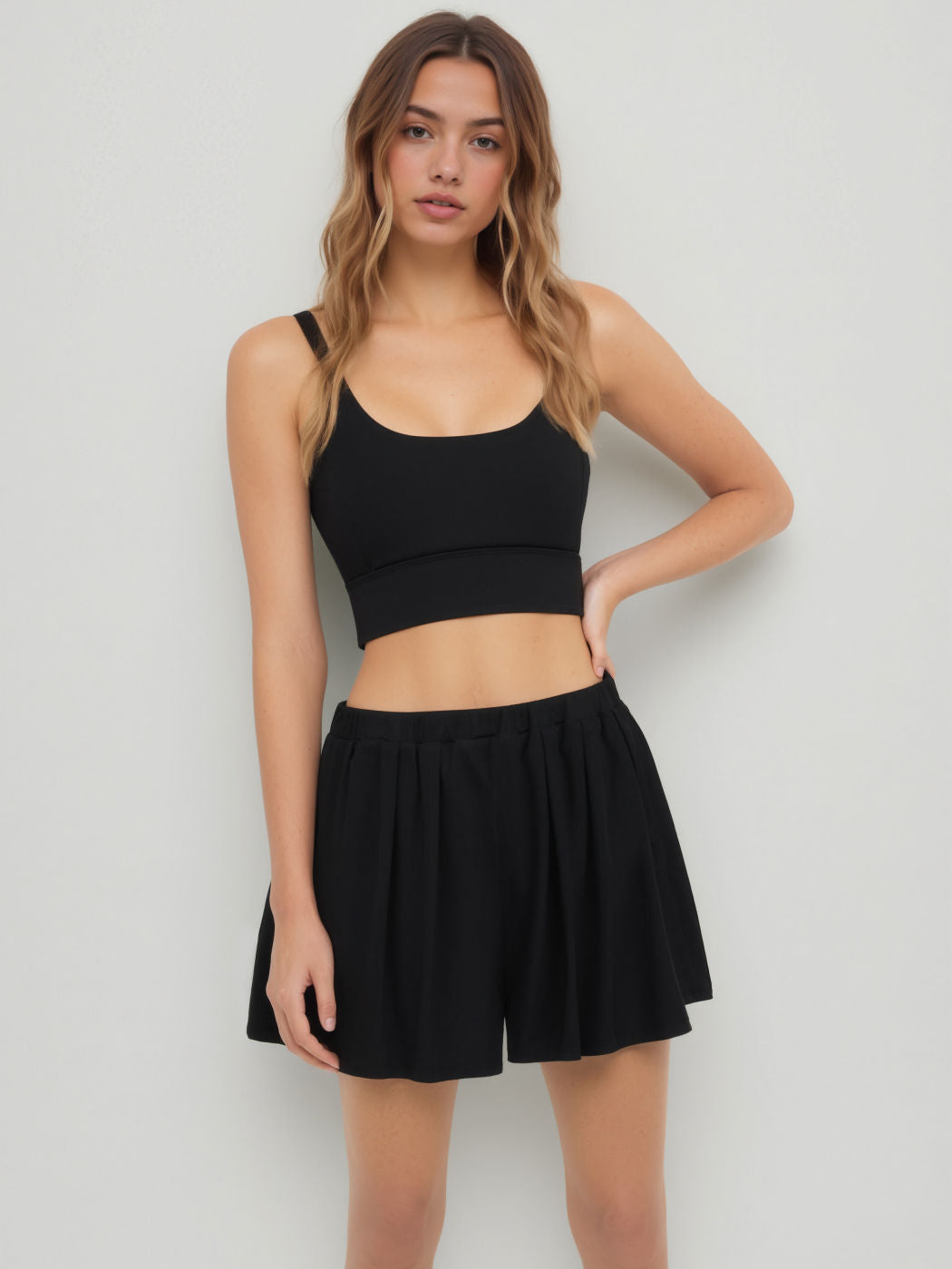 Solid Elastic Waist Wide Leg Shorts