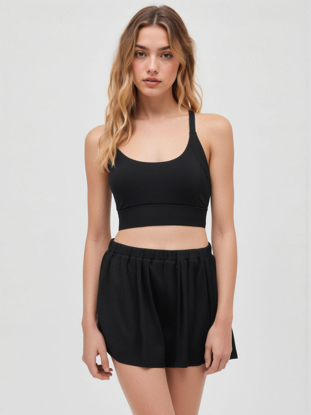 Solid Elastic Waist Wide Leg Shorts