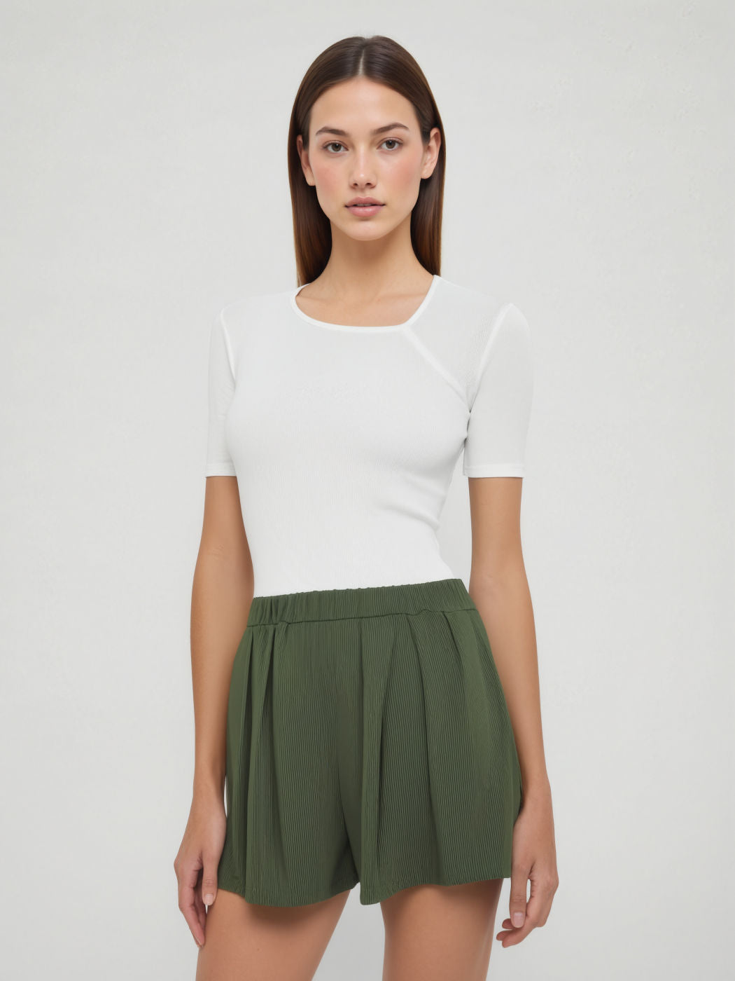 Solid Elastic Waist Wide Leg Shorts