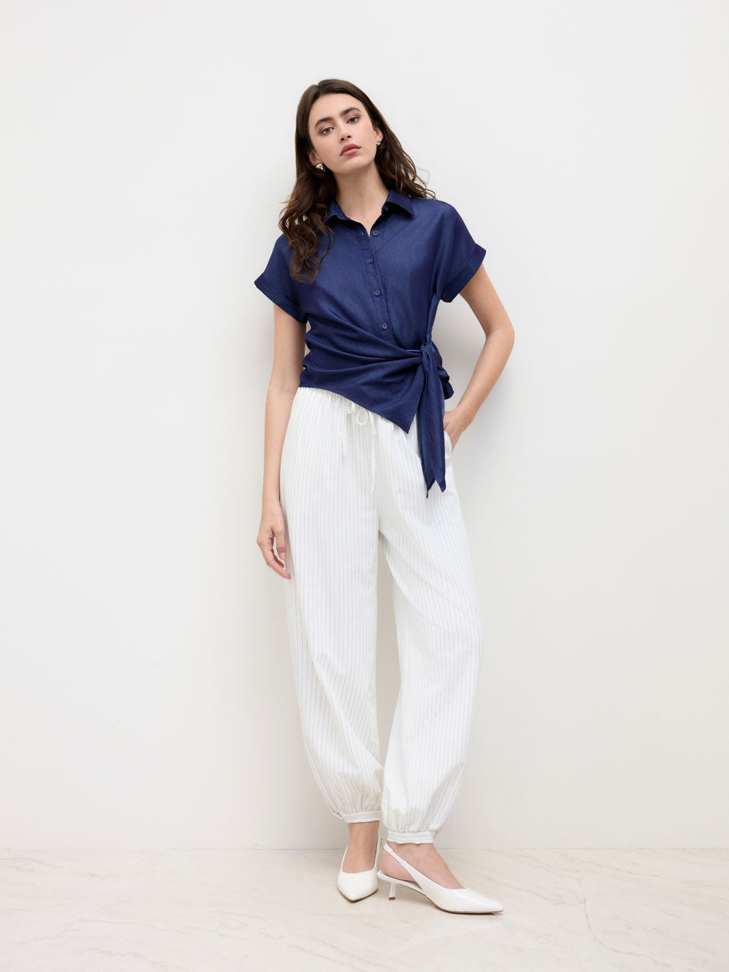 Mid Rise Stripe Elastic Waist Knotted Jogger Sweatpants