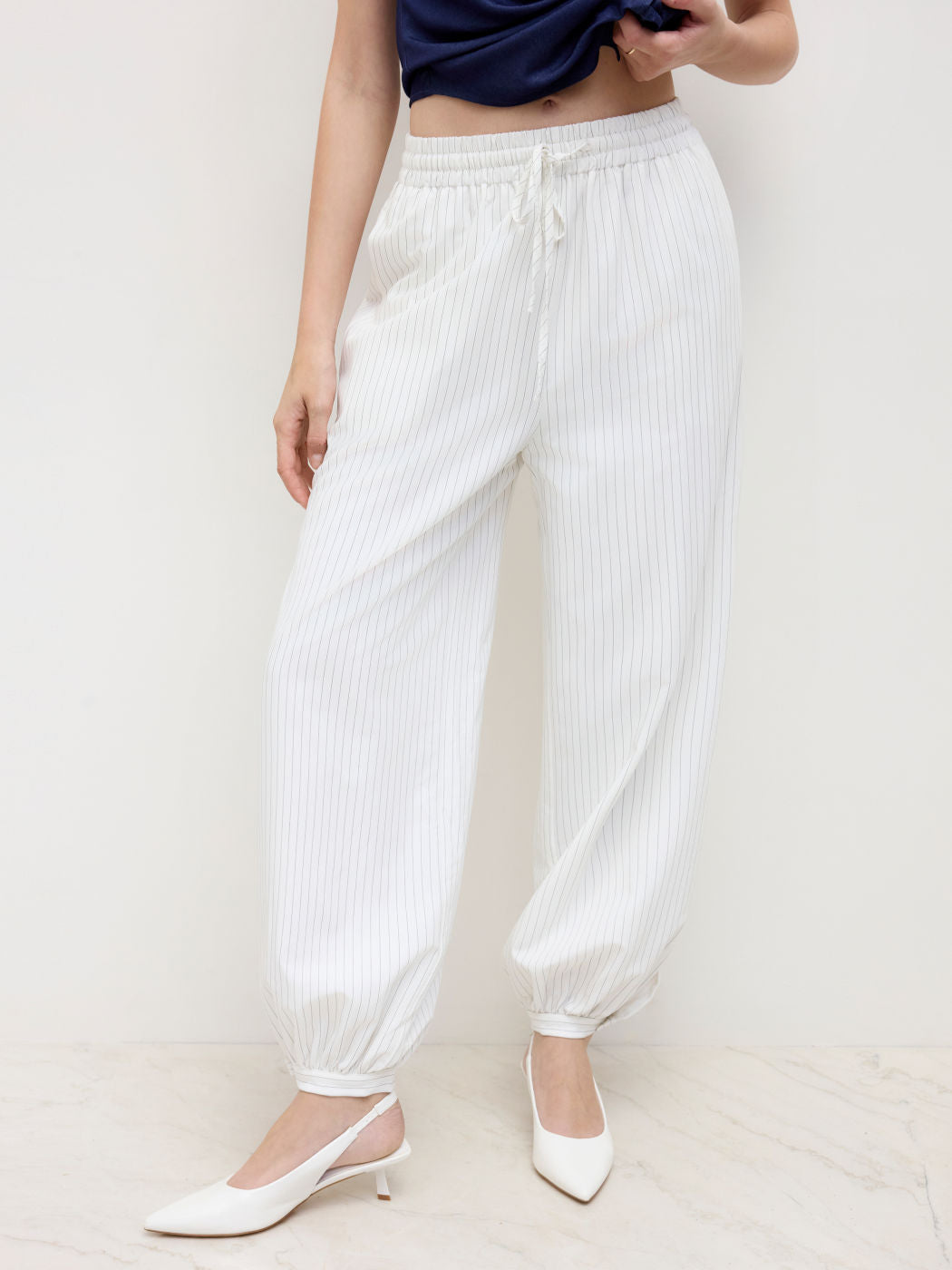 Mid Rise Stripe Elastic Waist Knotted Jogger Sweatpants