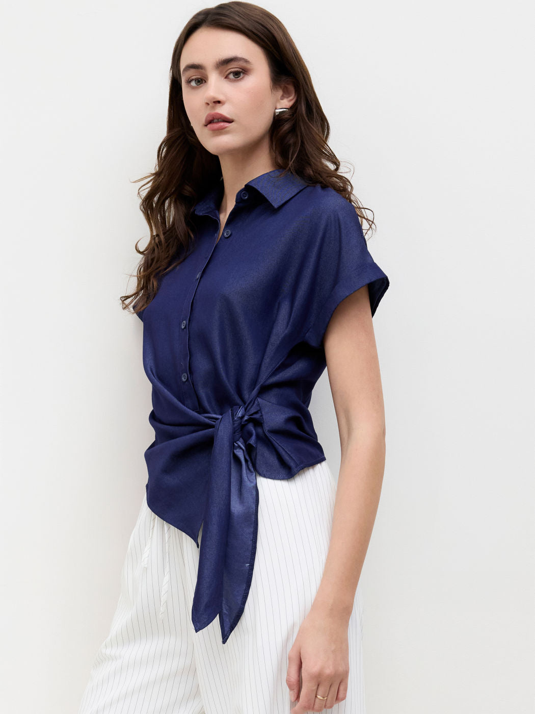 Polo Draped Roll-up Sleeve Shirt