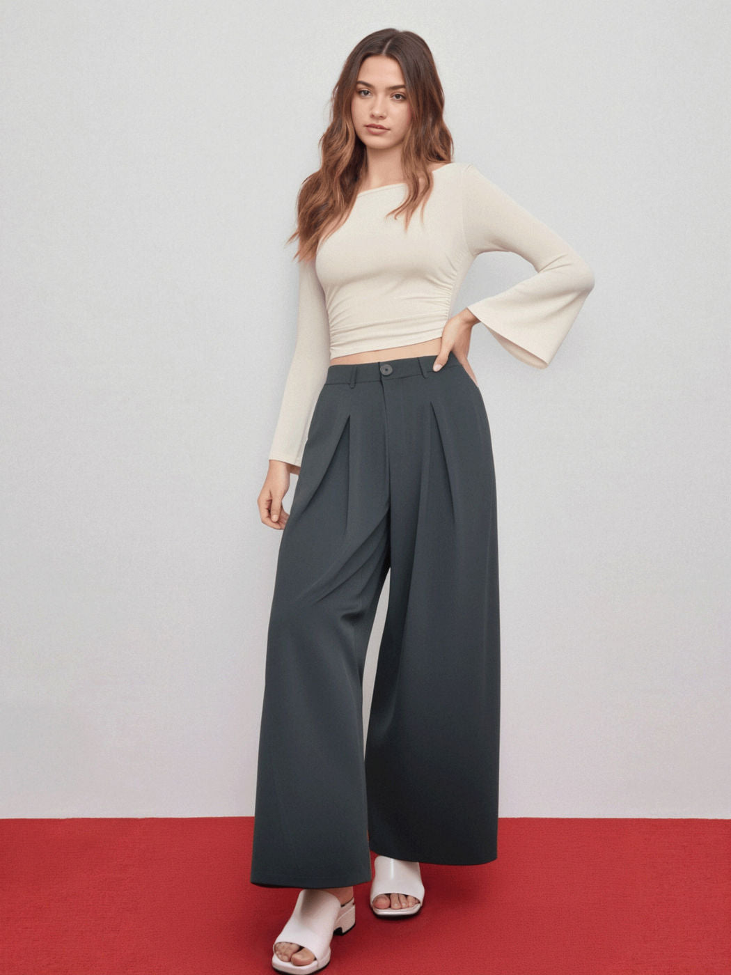 Pleated Wide Leg Trousers