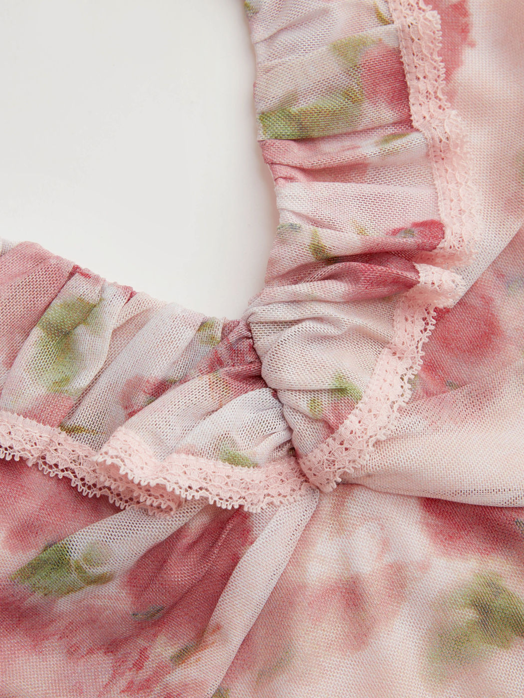 Halter Neckline Floral Ruched Lace Trim Ruffle Maxi Dress