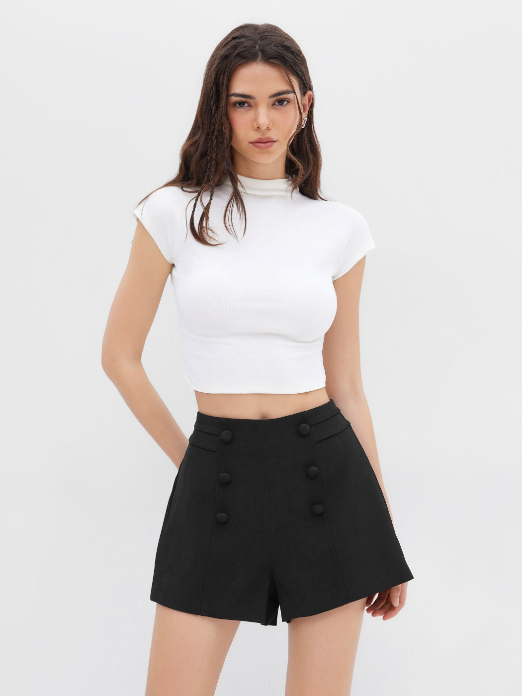 Mid Rise Double Breasted Shorts