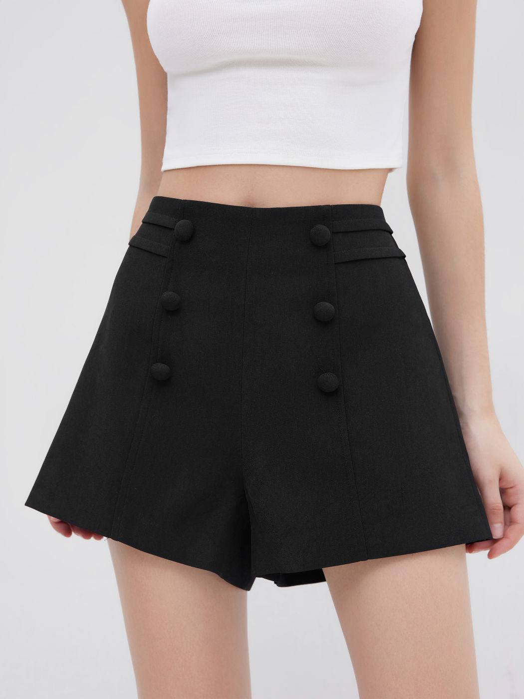 Mid Rise Double Breasted Shorts