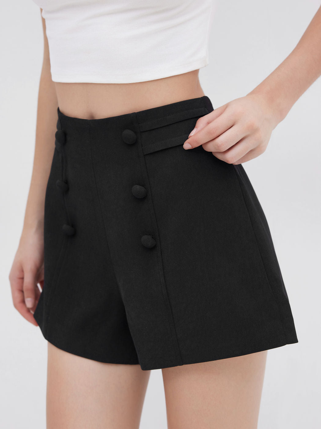 Mid Rise Double Breasted Shorts
