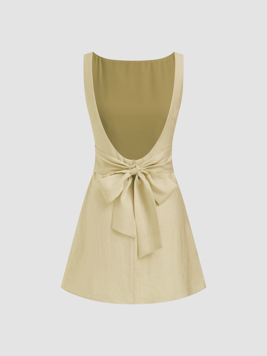Linen-blend Boat Neck Solid Knotted Backless Mini Dress