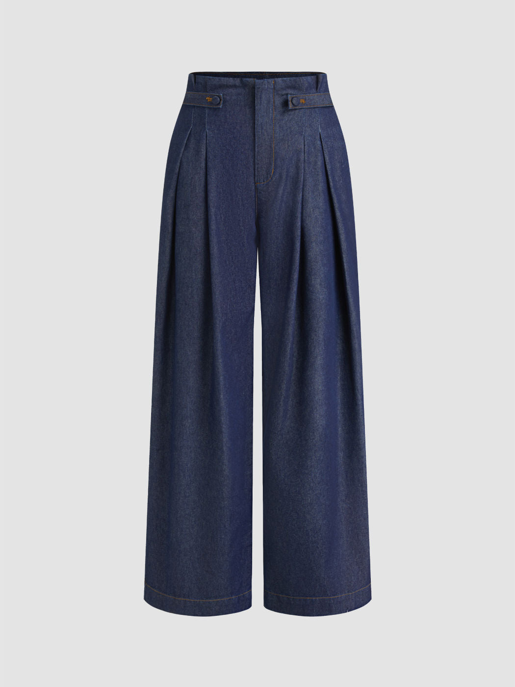 Denim Mid Rise Pleated Wide Leg Jeans