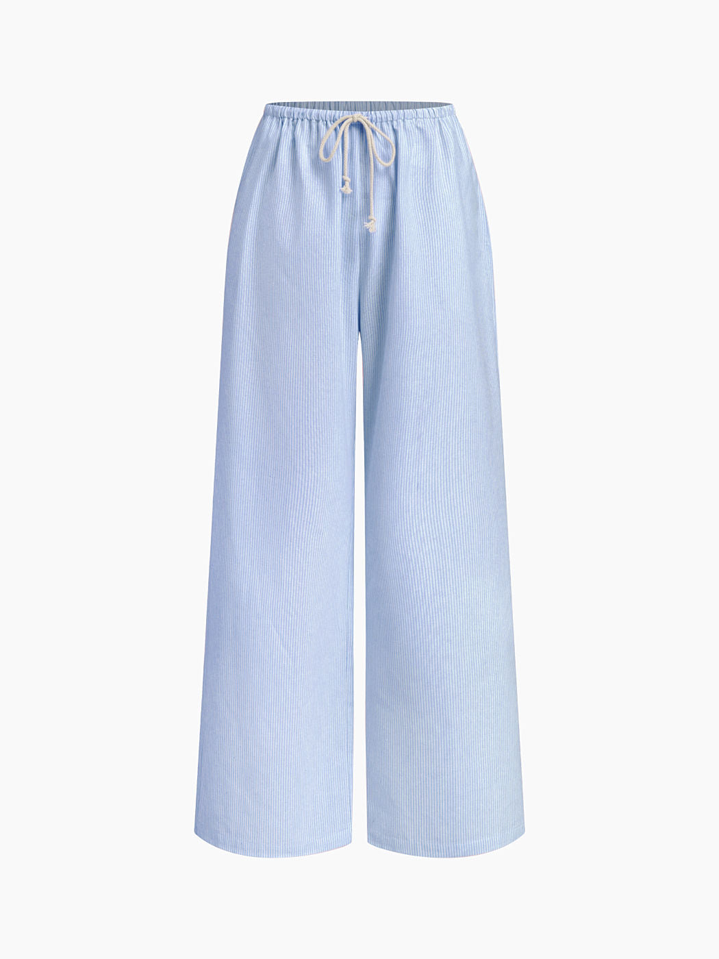 Linen-blend Mid Rise Stripe Drawstring Straight Leg Trousers