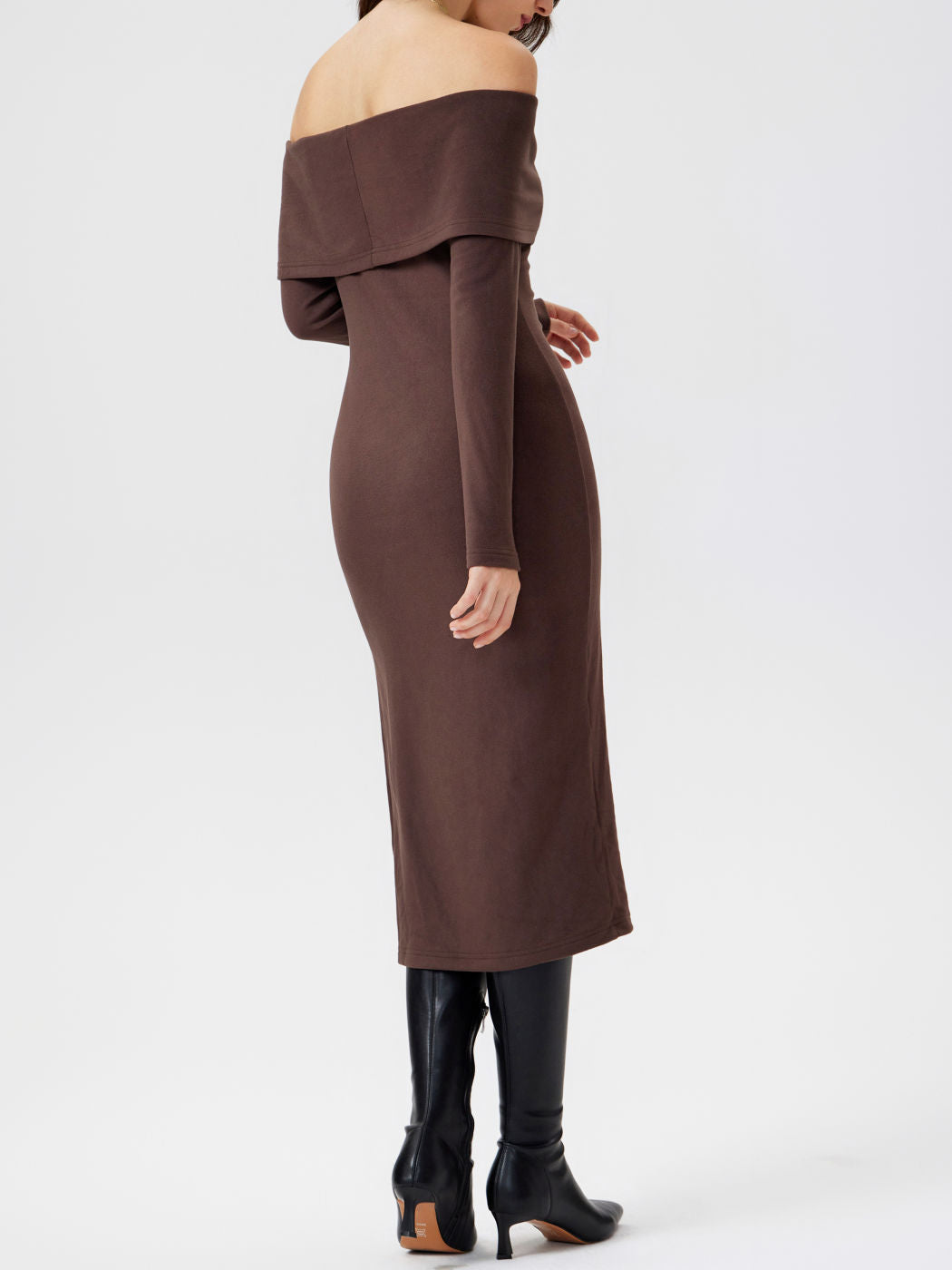 Jersey Off-shoulder Solid Split Midi Dress