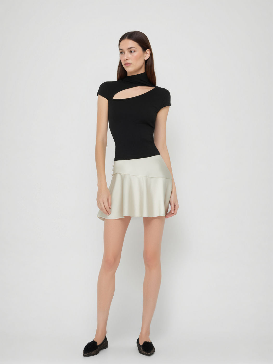 High Neck Cut Out Short Sleeve Tee
