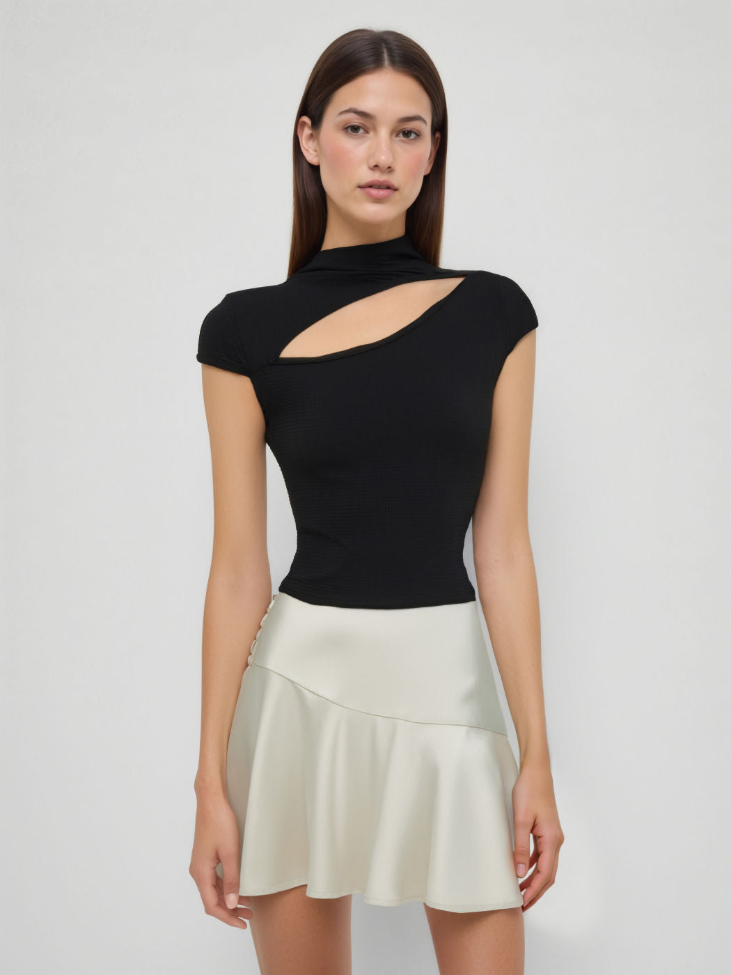 High Neck Cut Out Short Sleeve Tee