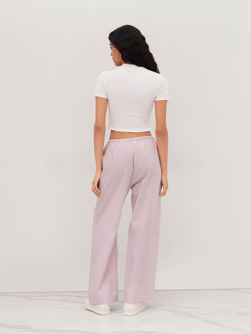 Linen-blend Mid Rise Stripe Drawstring Straight Leg Trousers