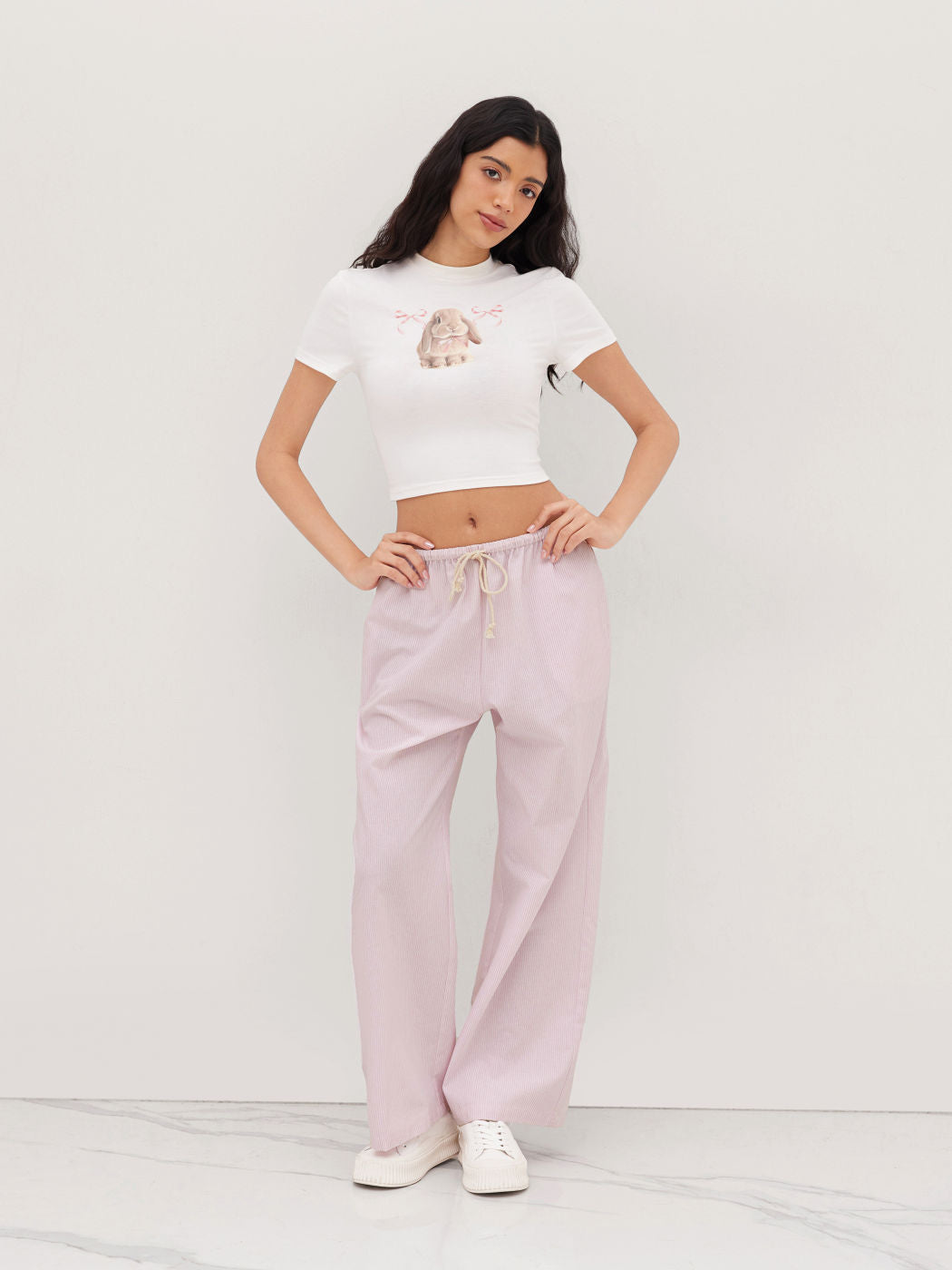 Linen-blend Mid Rise Stripe Drawstring Straight Leg Trousers